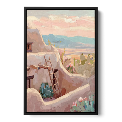 Santa Fe Adobe Architecture - Black Frame Canvas