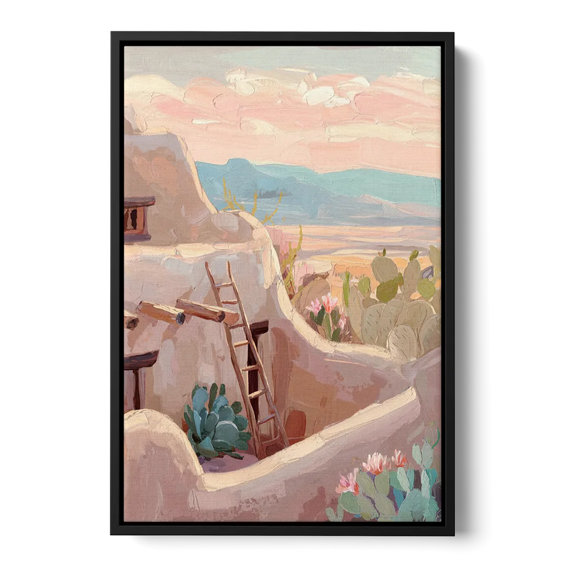Santa Fe Adobe Architecture - Black Frame Canvas