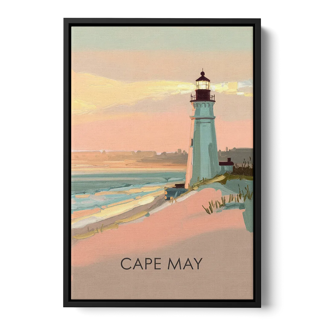 Cape May Lighthouse Glow - Black Frame Canvas