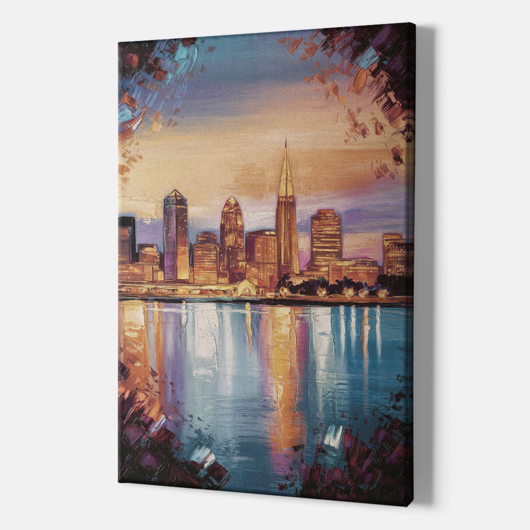 Cleveland Skyline Reflection - Canvas Wall Art Indoor