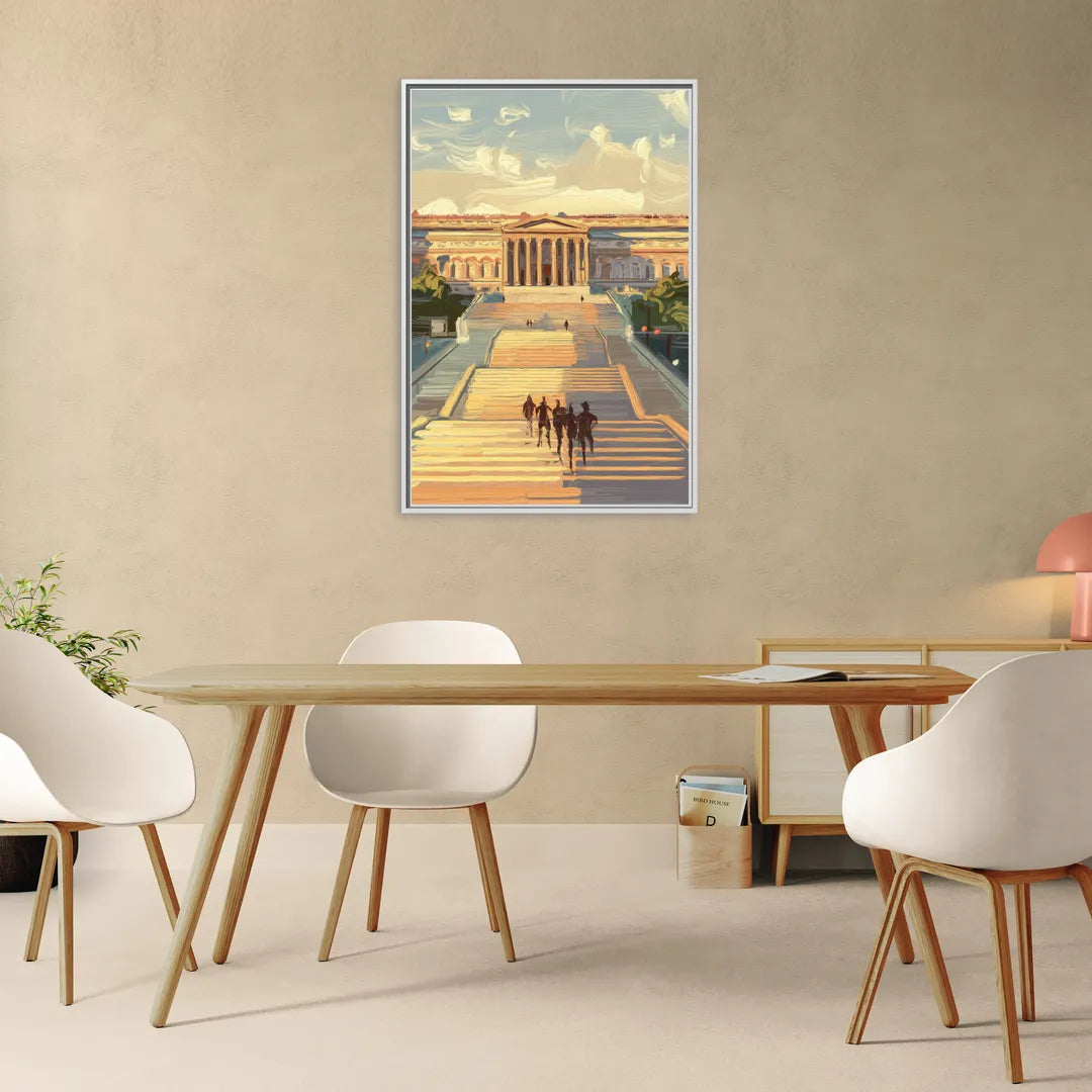 Philadelphia Art Museum Steps - Living Room White Frame Canvas