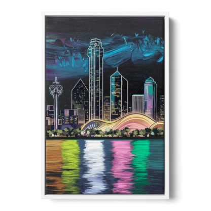 Dallas Skyline Reflection - White Frame Canvas