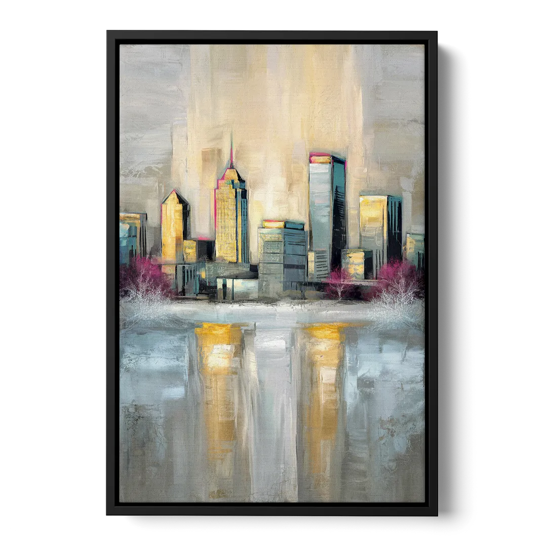 Buffalo Skyline in Winter - Black Frame Canvas