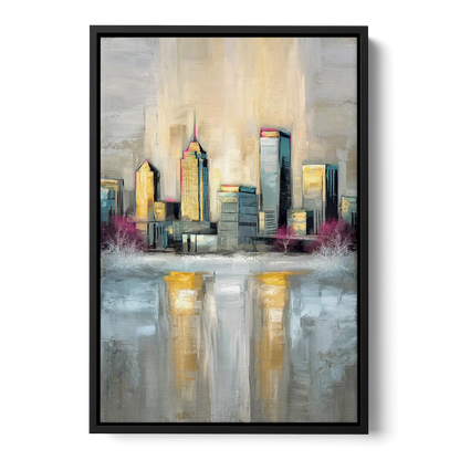 Buffalo Skyline in Winter - Black Frame Canvas