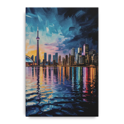 Toronto Skyline at Night Watercolor - Canvas Wall Art