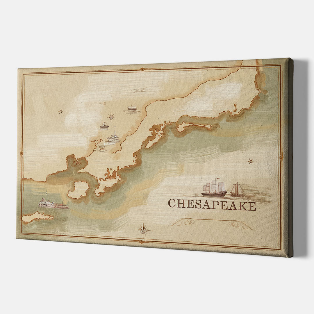 Chesapeake Bay Map Elegance - Canvas Wall Art Indoor