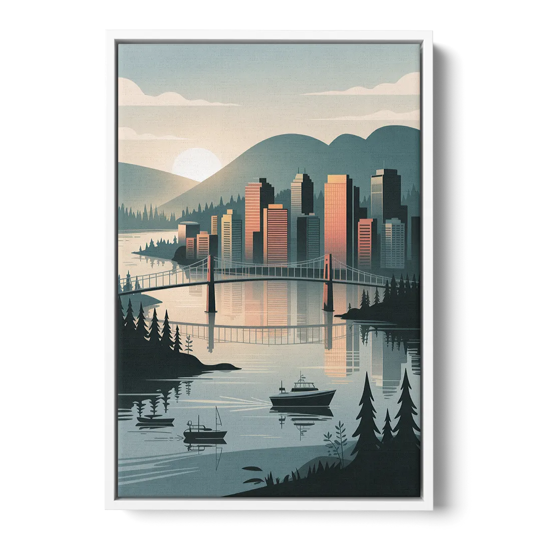 Vancouver Downtown Skyline - White Frame Canvas