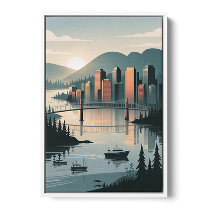 Vancouver Downtown Skyline - White Frame Canvas