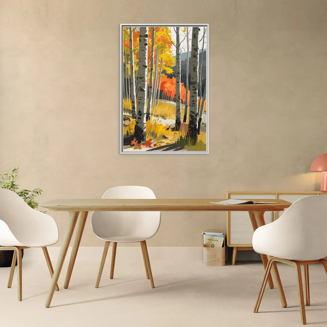 Aspen Vibrant Fall Colors - Living Room White Frame Canvas