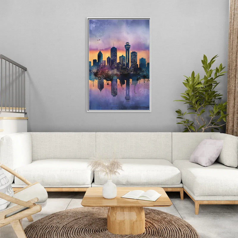 Buffalo Skyline Twilight - Living Room White Frame Canvas