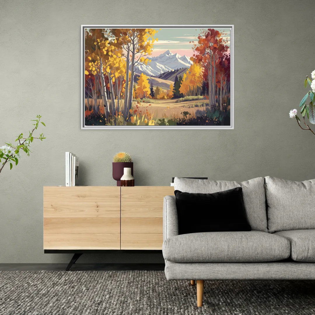 Aspen Majestic Landscape - Living Room White Frame Canvas