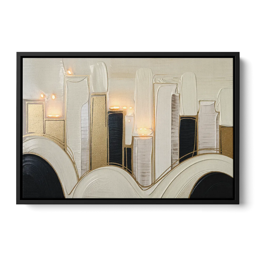 New York City Golden Glow Skyline - Black Frame Canvas