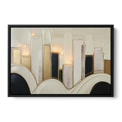 New York City Golden Glow Skyline - Black Frame Canvas