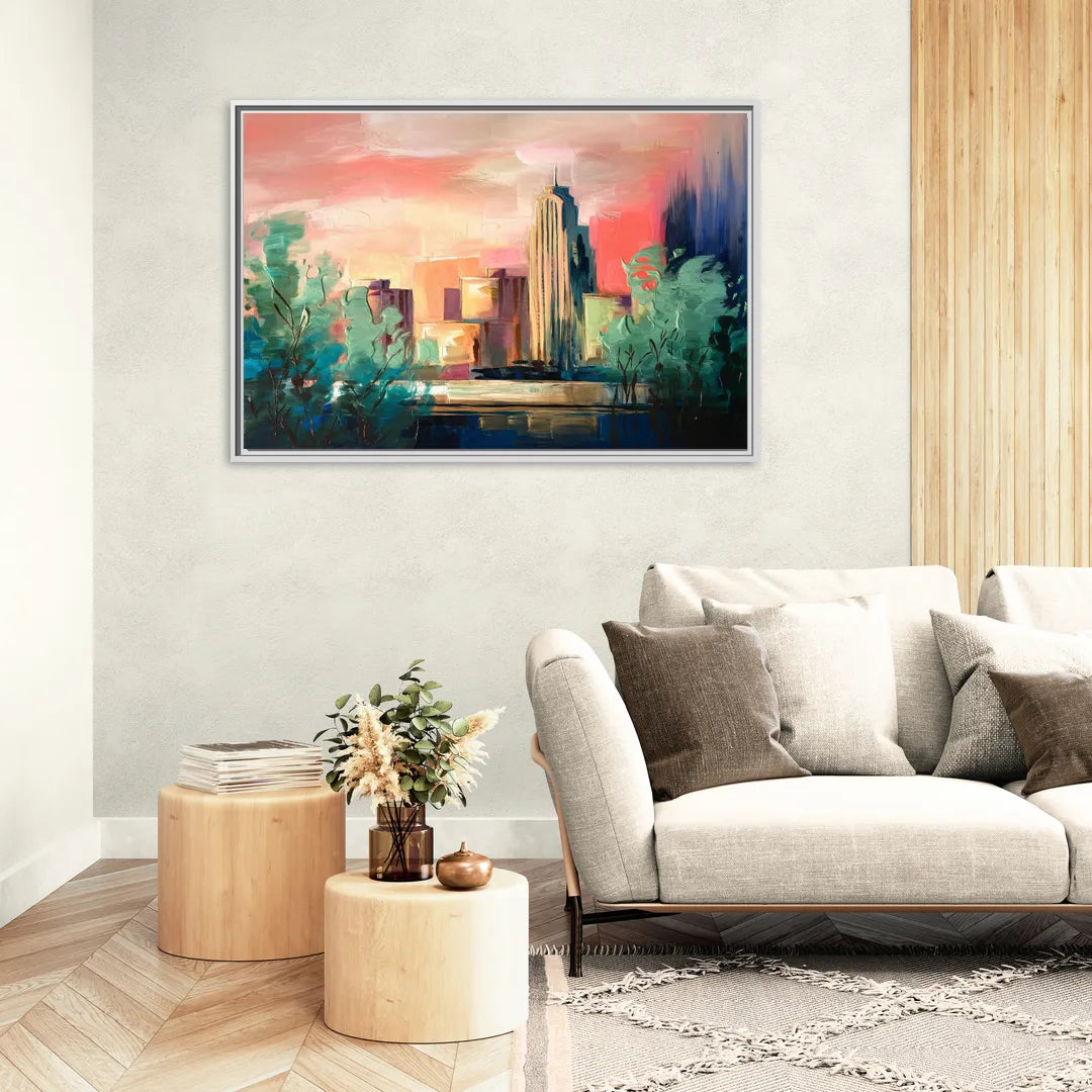 Tulsa Midtown Scenery - Living Room White Frame Canvas