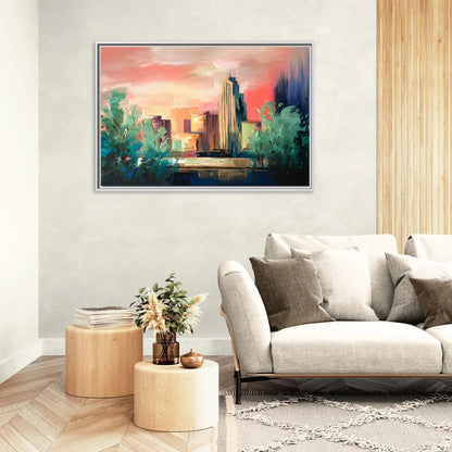 Tulsa Midtown Scenery - Living Room White Frame Canvas