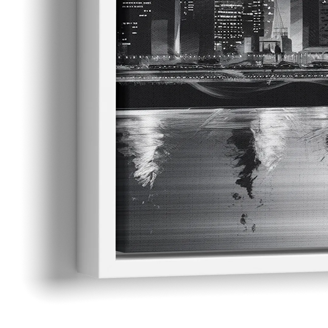 New York City Black And White Skyline - Close-Up White Frame Canvas