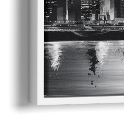 New York City Black And White Skyline - Close-Up White Frame Canvas
