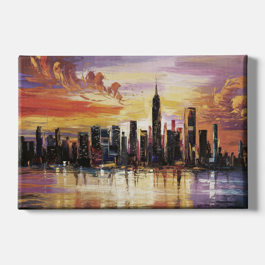 New York City Skyline At Sunset - Canvas Wall Art