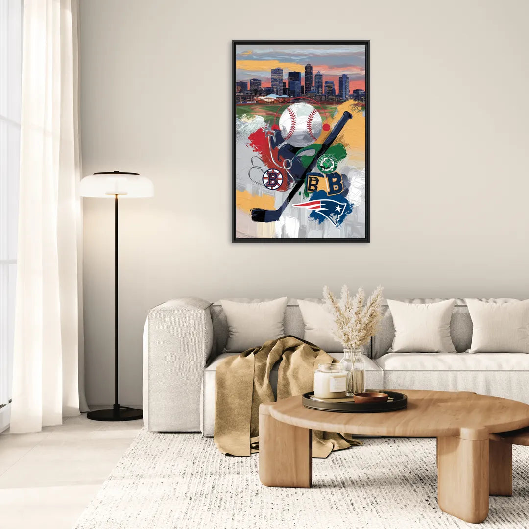 Boston Sports Teams Tribute - Living Room Black Frame Canvas