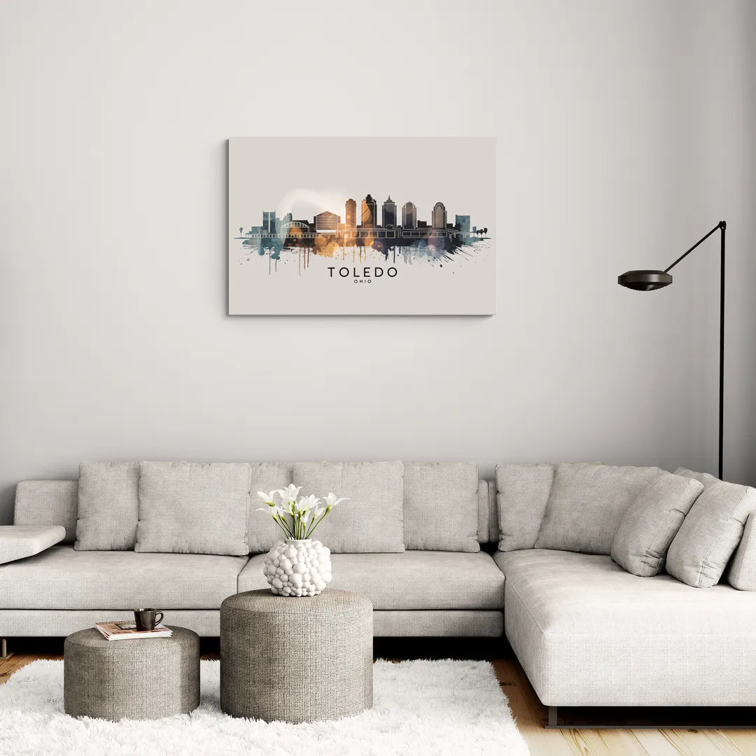 Toledo Skyline Panorama - Canvas Wall Art Living Room