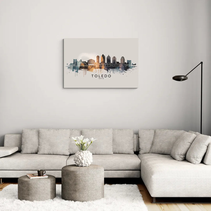 Toledo Skyline Panorama - Canvas Wall Art Living Room