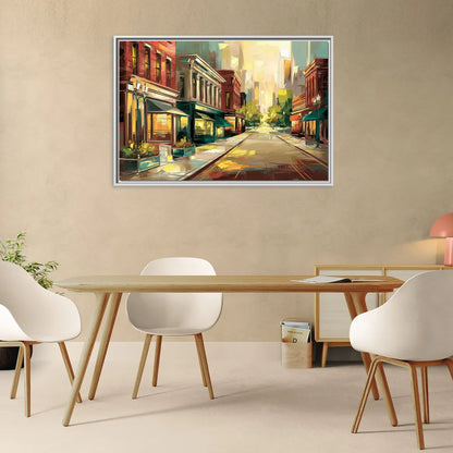 Greensboro Downtown Streetscape - Living Room White Frame Canvas