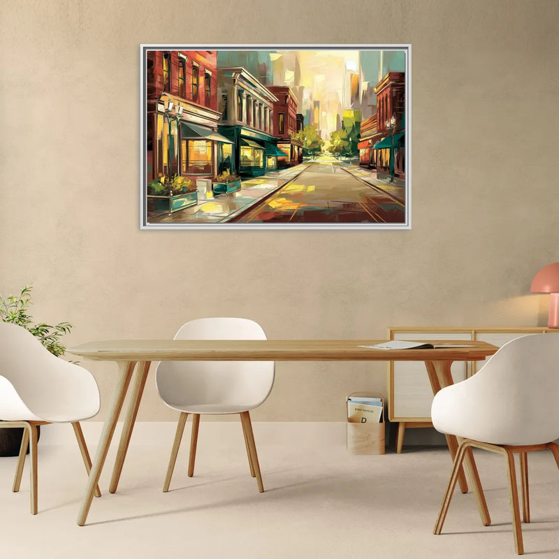 Greensboro Downtown Streetscape - Living Room White Frame Canvas