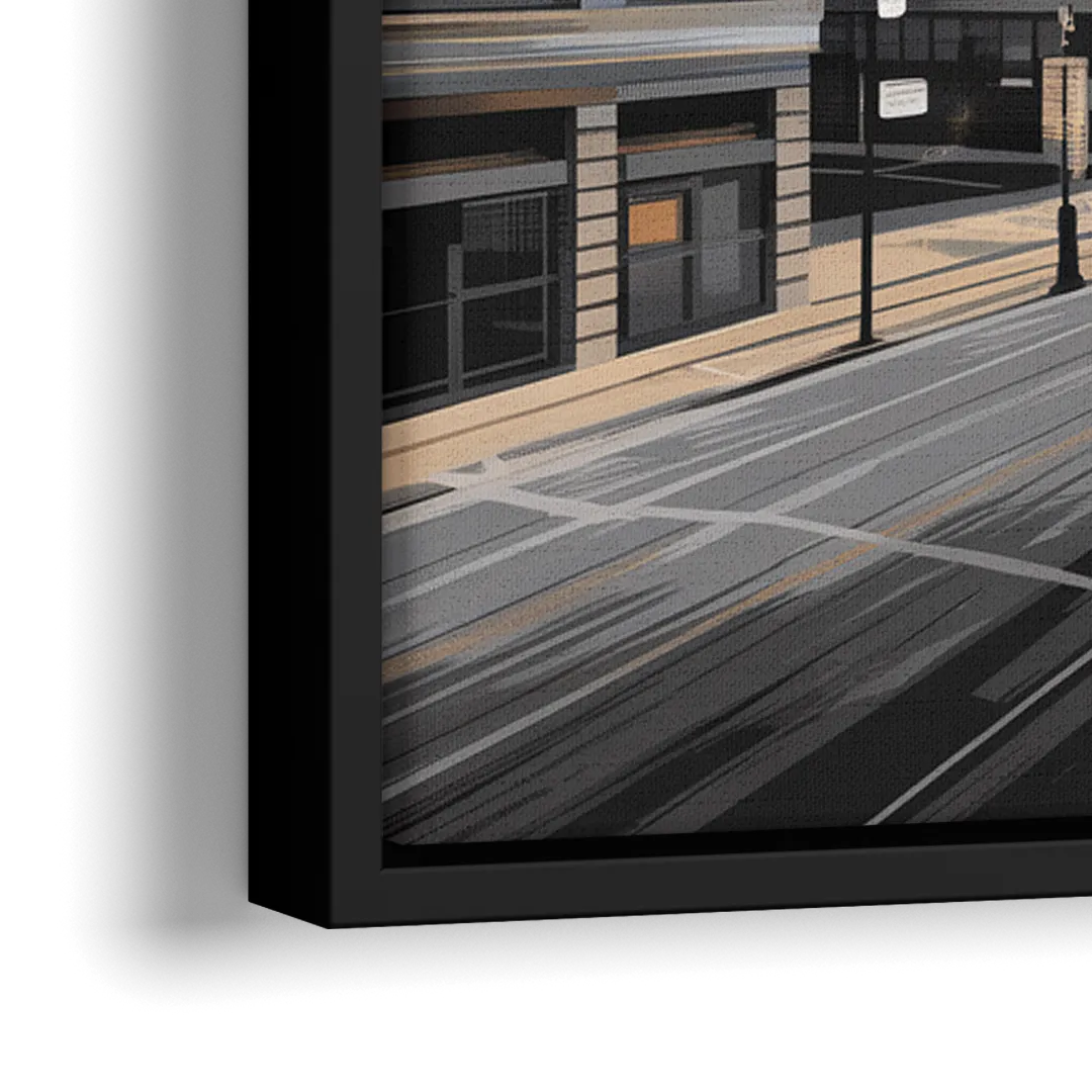 Detroit Downtown Streets - Close-Up Black Frame Canvas