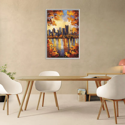 Pittsburgh Skyline in Autumn - Living Room White Frame Canvas