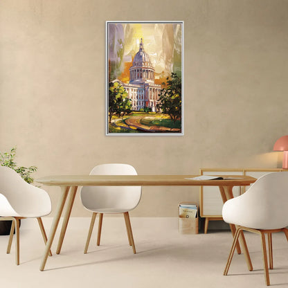 Raleigh Historic Landmarks - Living Room White Frame Canvas
