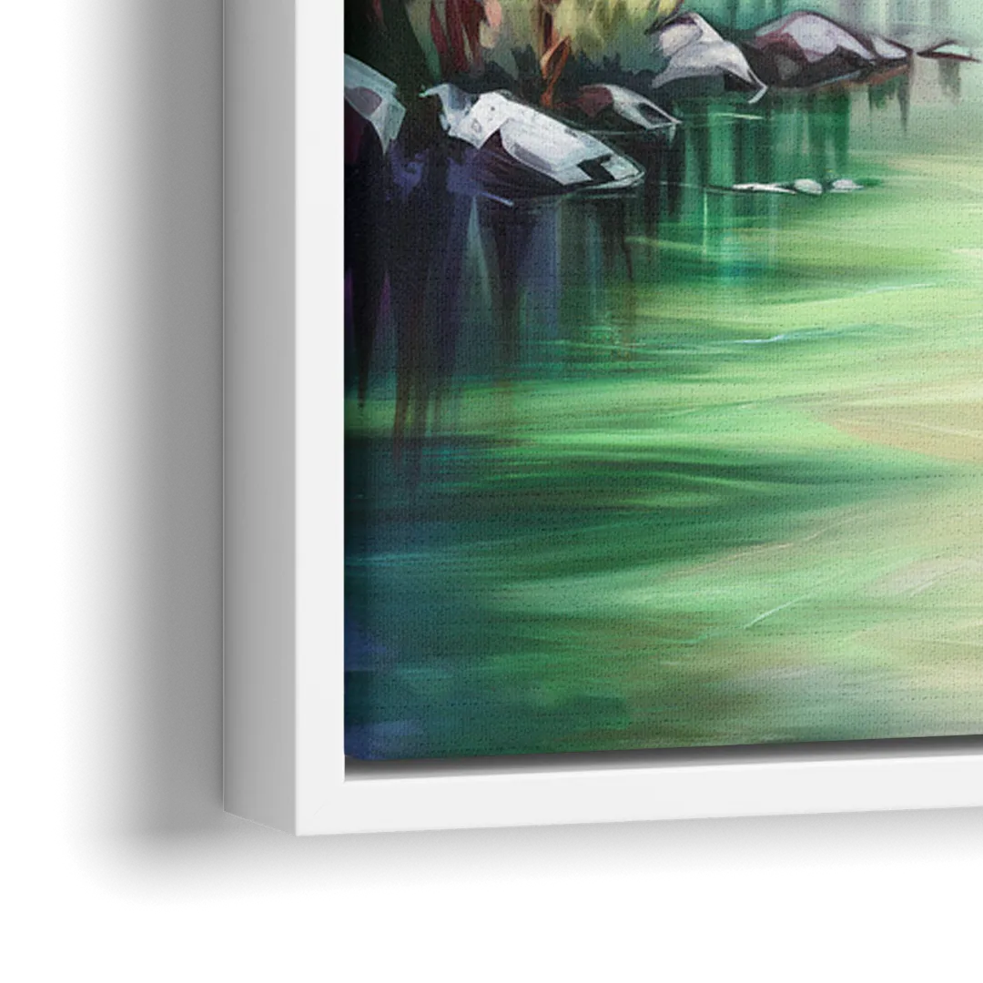 Aurora Borealis Landscape - Close-Up White Frame Canvas