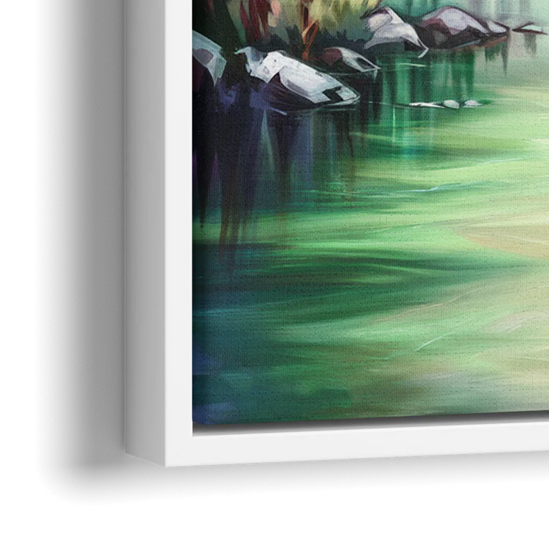 Aurora Borealis Landscape - Close-Up White Frame Canvas