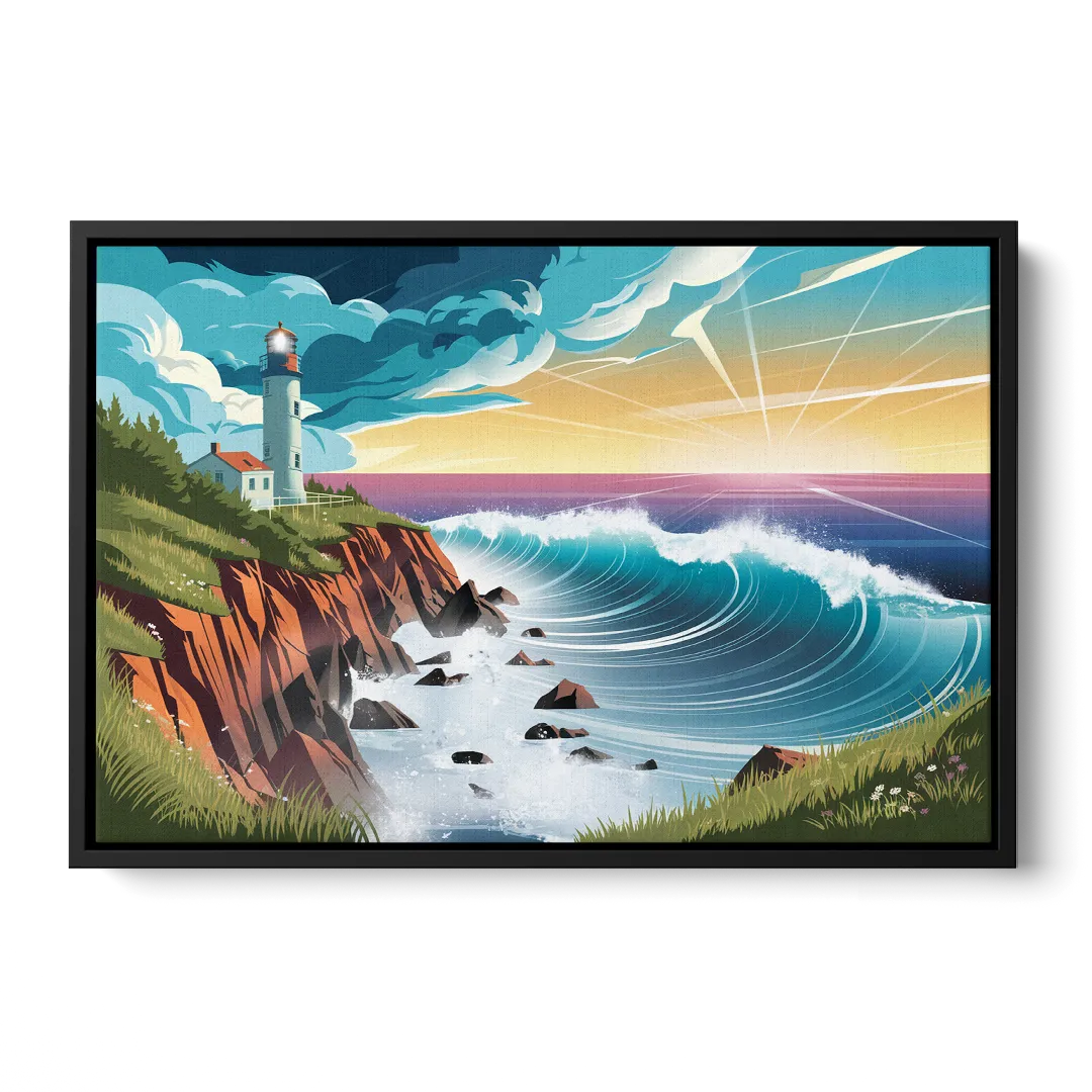 Seaside Lighthouse View - Black Frame Canvas