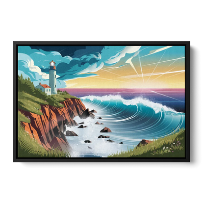 Seaside Lighthouse View - Black Frame Canvas
