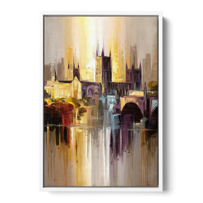 Durham Cityscape Reflection - White Frame Canvas