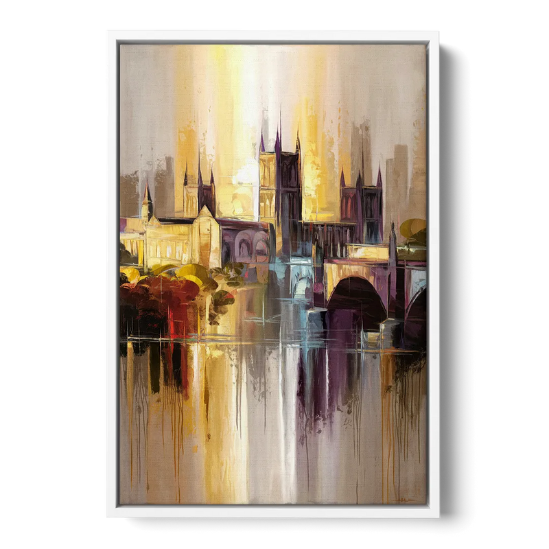 Durham Cityscape Reflection - White Frame Canvas