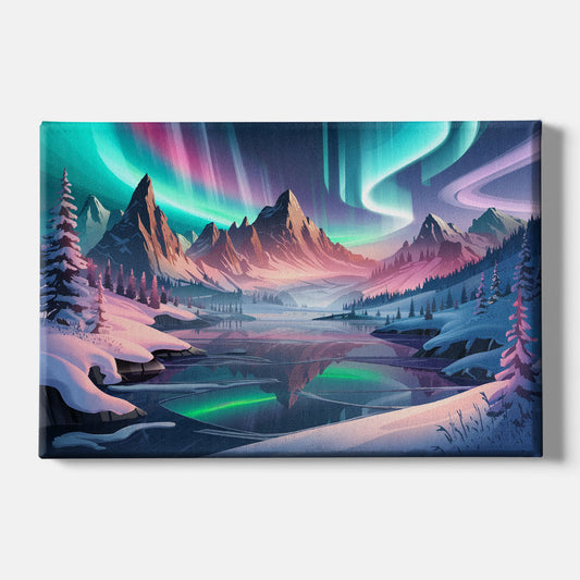 Aurora Snowy Peaks - Canvas Wall Art