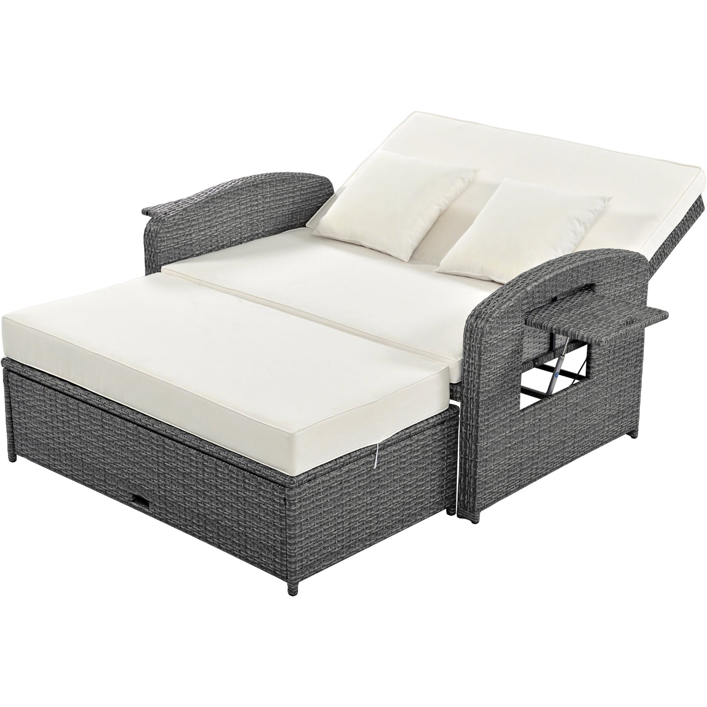 Elegant PE Wicker Double Chaise Lounge - 2-Person Patio Daybed with Recliner