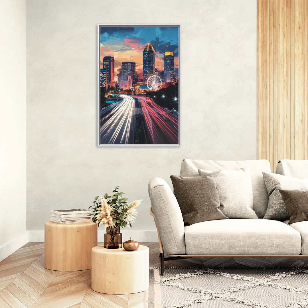Atlanta Downtown Landmarks - Living Room White Frame Canvas