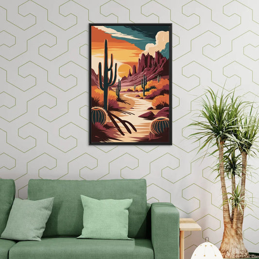 Tombstone Desert Sunset - Living Room Black Frame Canvas