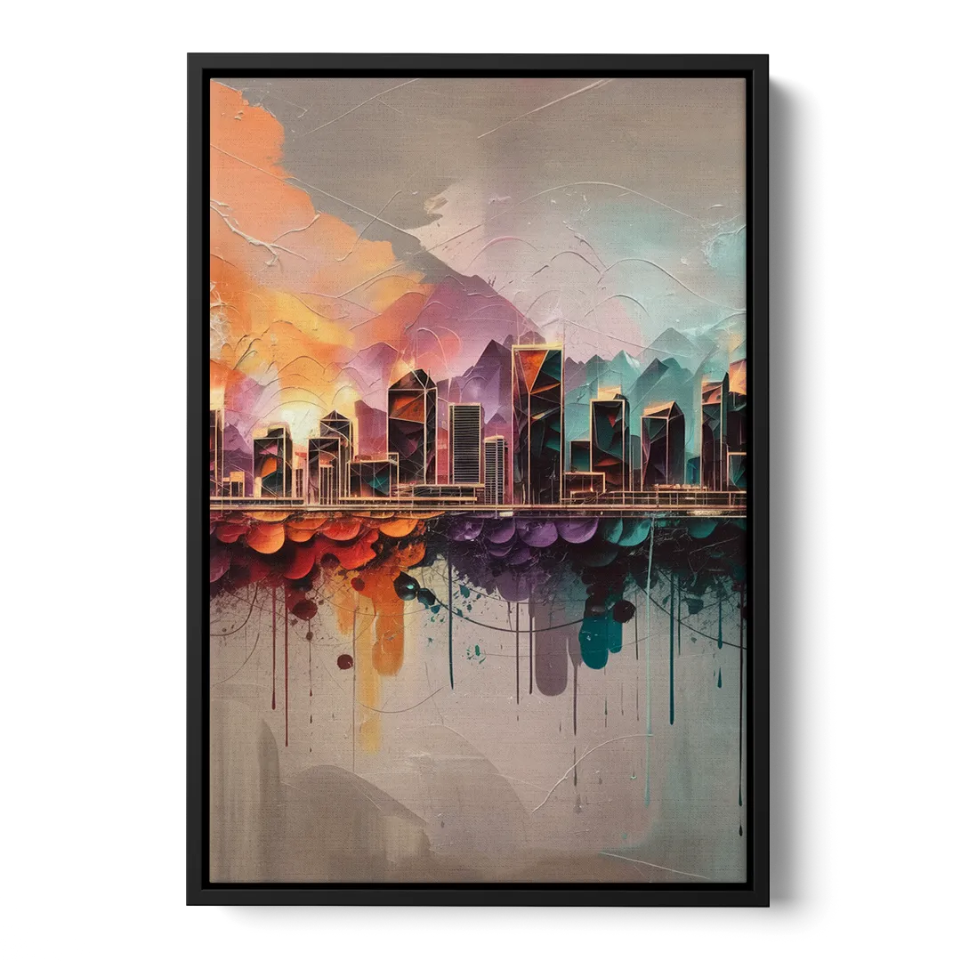 Denver Artistic Skyline - Black Frame Canvas
