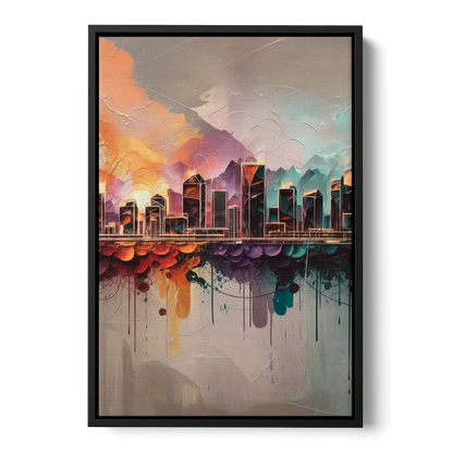 Denver Artistic Skyline - Black Frame Canvas