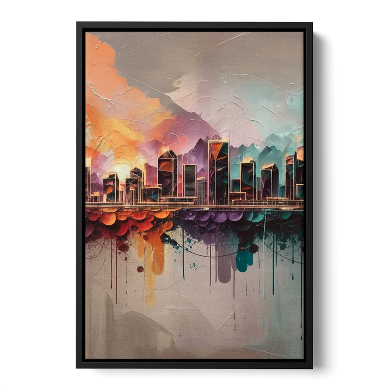 Denver Artistic Skyline - Black Frame Canvas