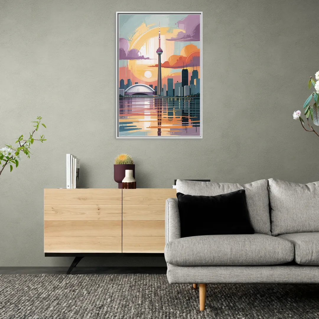 CN Tower Sunset - Living Room White Frame Canvas