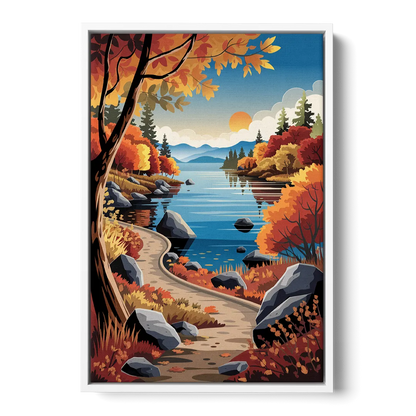Lake Tahoe Autumn Colors - White Frame Canvas