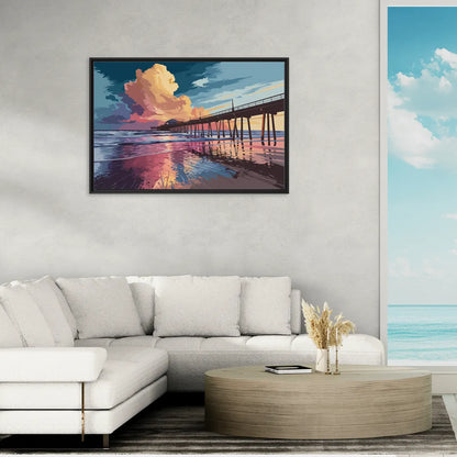 Huntington Beach Sunrise Views - Living Room Black Frame Canvas
