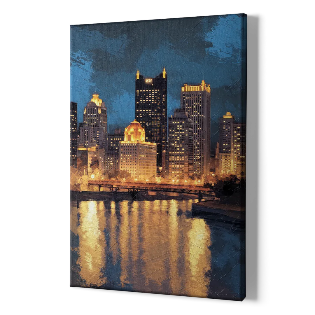 Pittsburgh Nighttime Glow - Canvas Print Art Sides