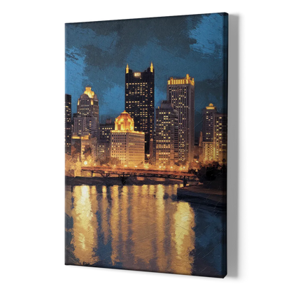 Pittsburgh Nighttime Glow - Canvas Print Art Sides
