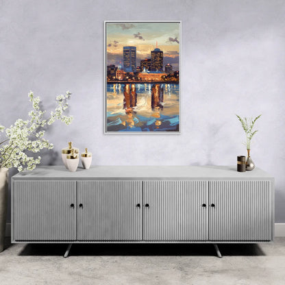 Providence Cityscape Reflection Mirror - Living Room White Frame Canvas
