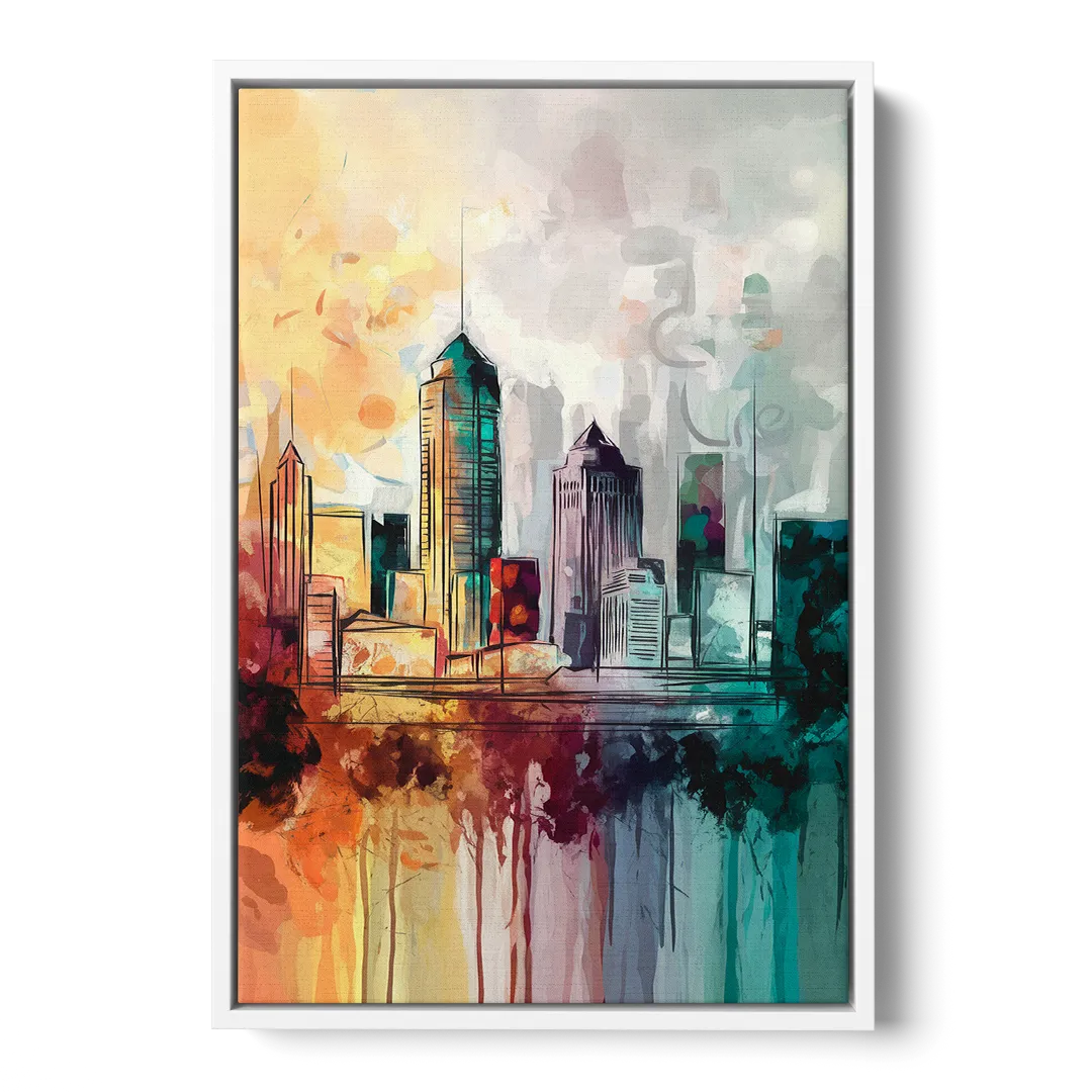 Indianapolis Downtown Skyline - White Frame Canvas